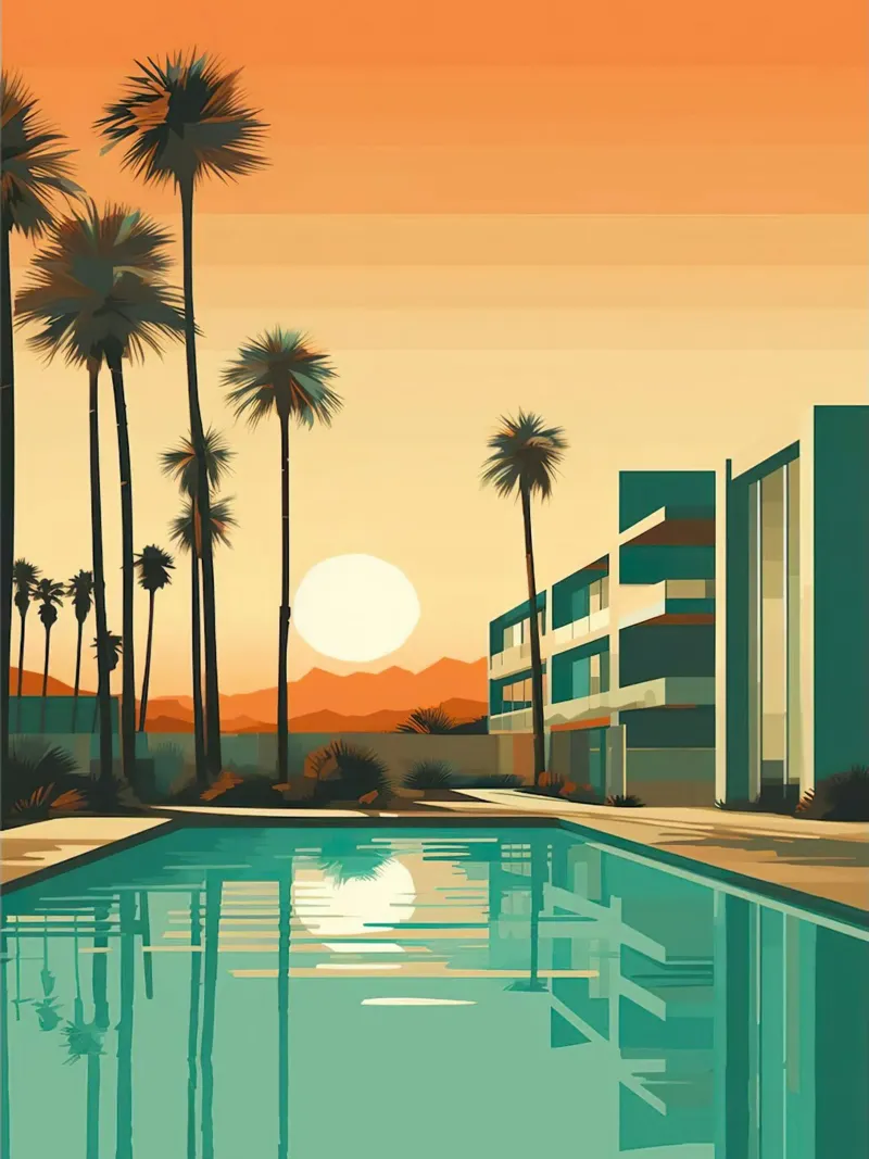 Sunset At The Hotel poster con telaio in legno da lennytravers