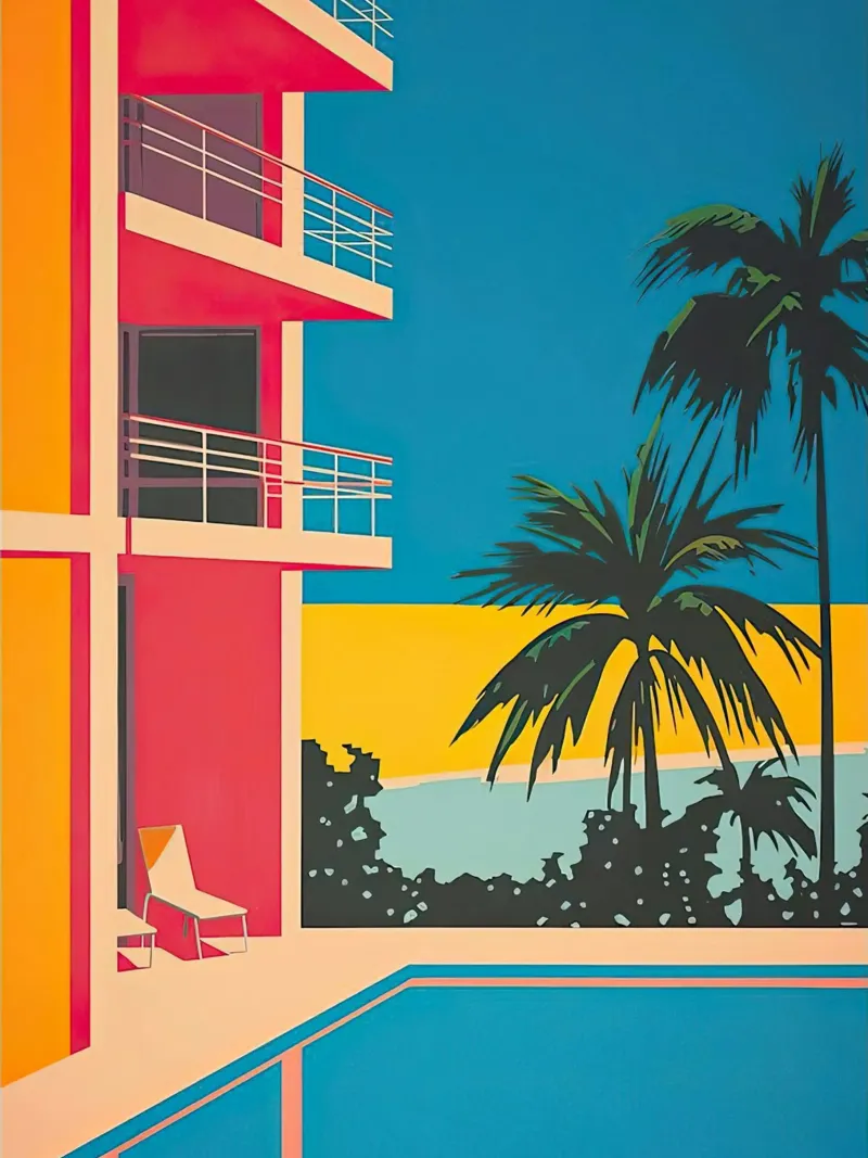 Palm Trees In The Swimming Pool lienzo con Marco flotante de Leonard Barreiro