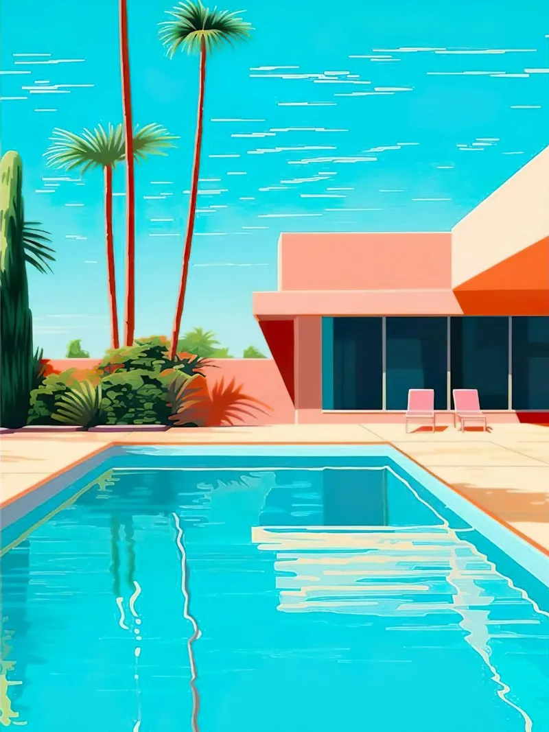 Modern House With Swimming Pool canvas with Floater frame by Leonard Barreiro