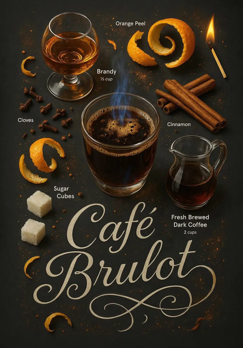 Poster del Café Brûlot - Cocktail di caffè al brandy speziato e piccante poster da mesa