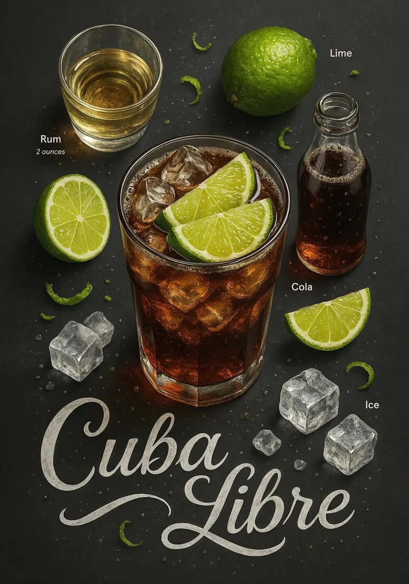 Poster Cuba Libre - Rum, Cola e Lime Classico tela con Cornice a cassetta da mesa