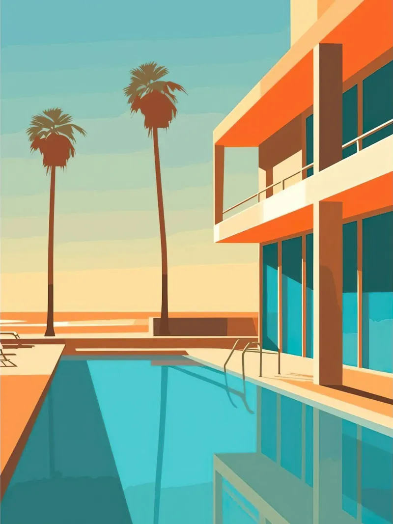 Orange House With The Pool tela con Cornice a cassetta da Leonard Barreiro