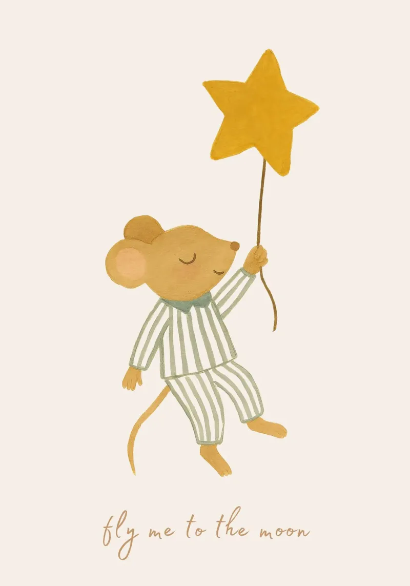 Cute Nursery Print, Little Mouse Poster canvas with Floater frame by Little Lola