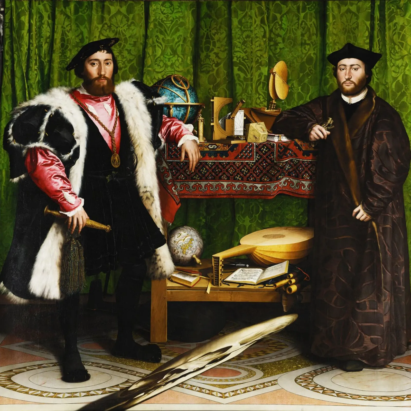Hans Holbein il Giovane - Gli ambasciatori (1533) poster con telaio in alluminio da Venus Art
