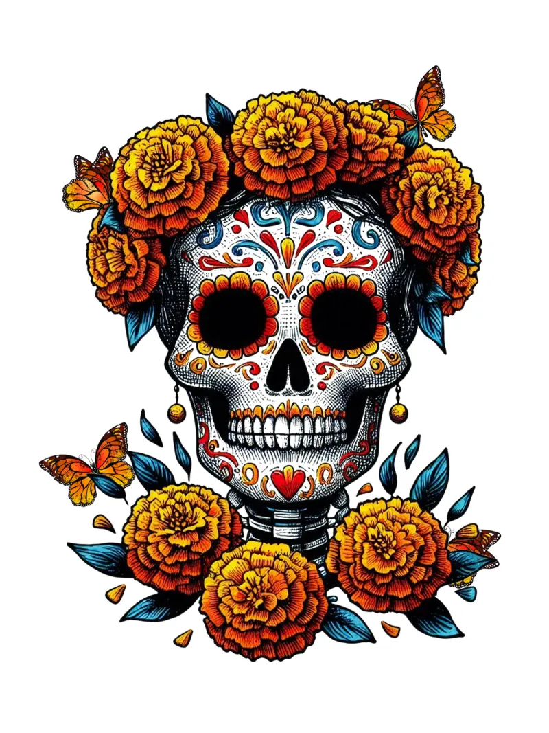 Dia de Muertos con farfalle tela con Cornice a cassetta da ArtDesign by KBK