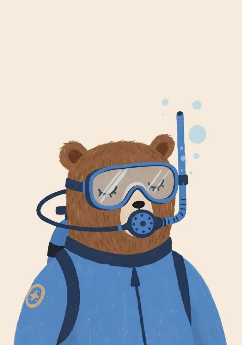 Decorazioni per la stanza dei giochi, stampa dell'orso subacqueo, arte per la cameretta dei bambini poster con telaio in alluminio da Little Lola