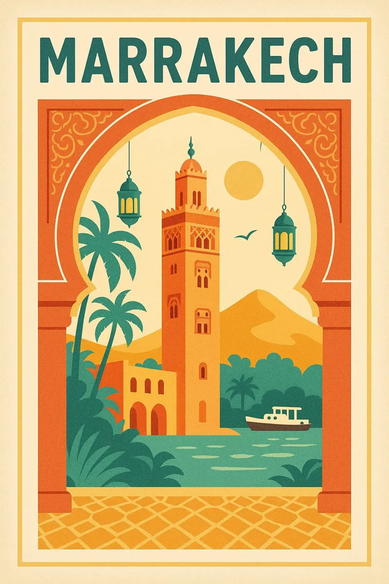 Affiche Marrakech – Poster rétro de la Koutoubia poster da JETLAG | affiches voyage