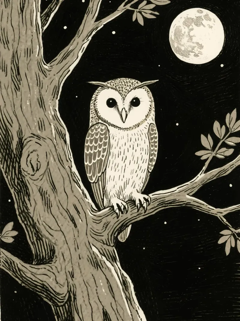 owl in the tree at night poster da knowledge