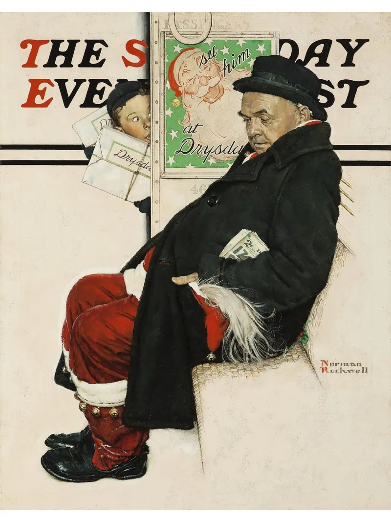 Babbo Natale sul treno Copertina del Saturday Evening Post Norman Rockwell tela con Cornice a cassetta da Freya Mitchell