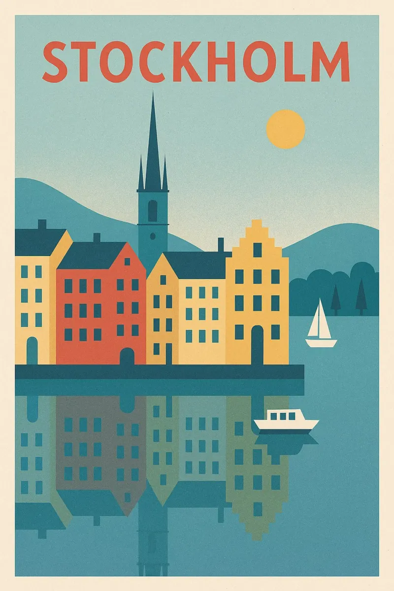 Poster di Stoccolma - Colorato poster retrò di Gamla Stan tela con Cornice a cassetta da JETLAG | affiches voyage