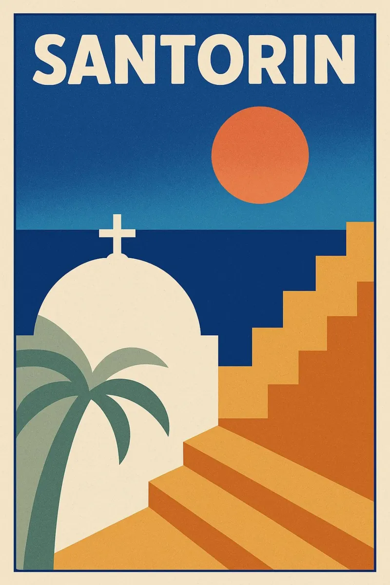 Affiche Santorin - Retro minimalist poster canvas with Floater frame by JETLAG | affiches voyage