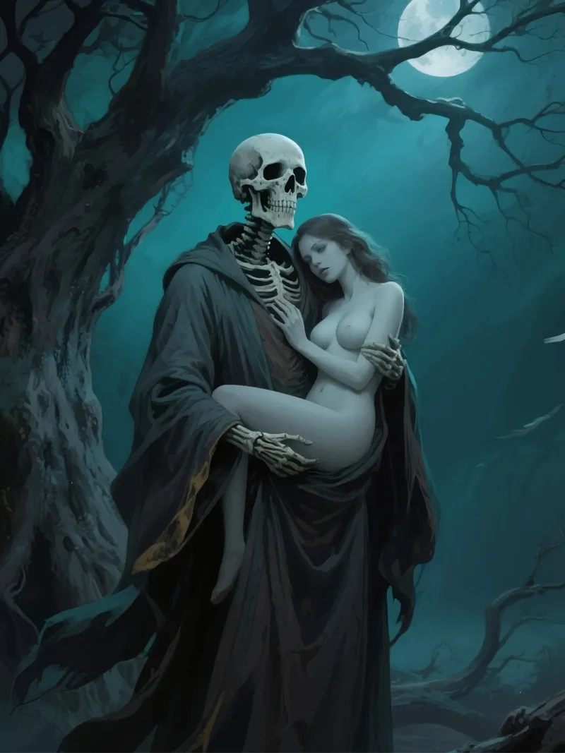 skull man and beautiful woman poster da knowledge
