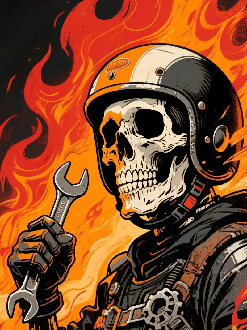 motorcycle mechanic skull canvas with Floater frame by knowledge