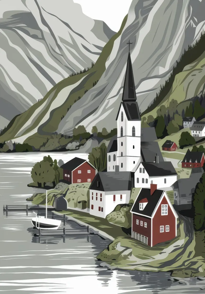 Misty Mountain Hamlet canvas with Floater frame by Heaven Craft