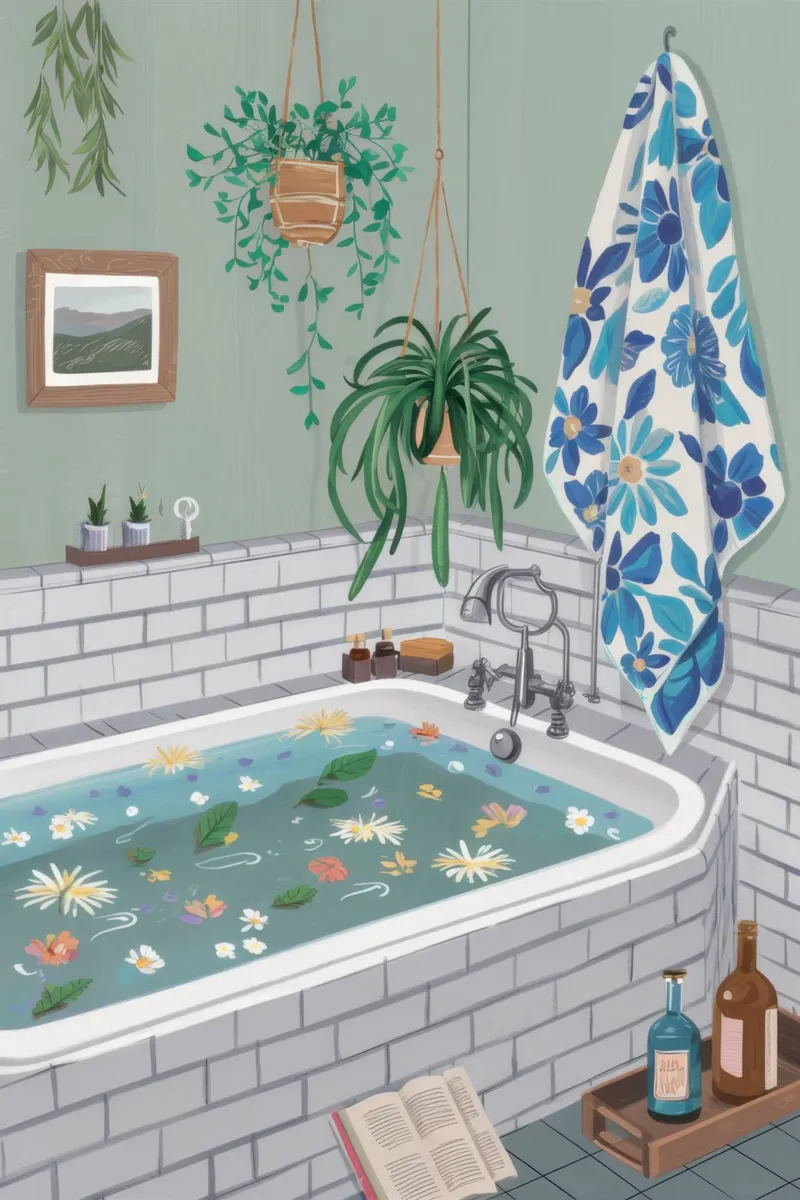 Bagno botanico riposante poster con telaio in plastica da Echo Saber