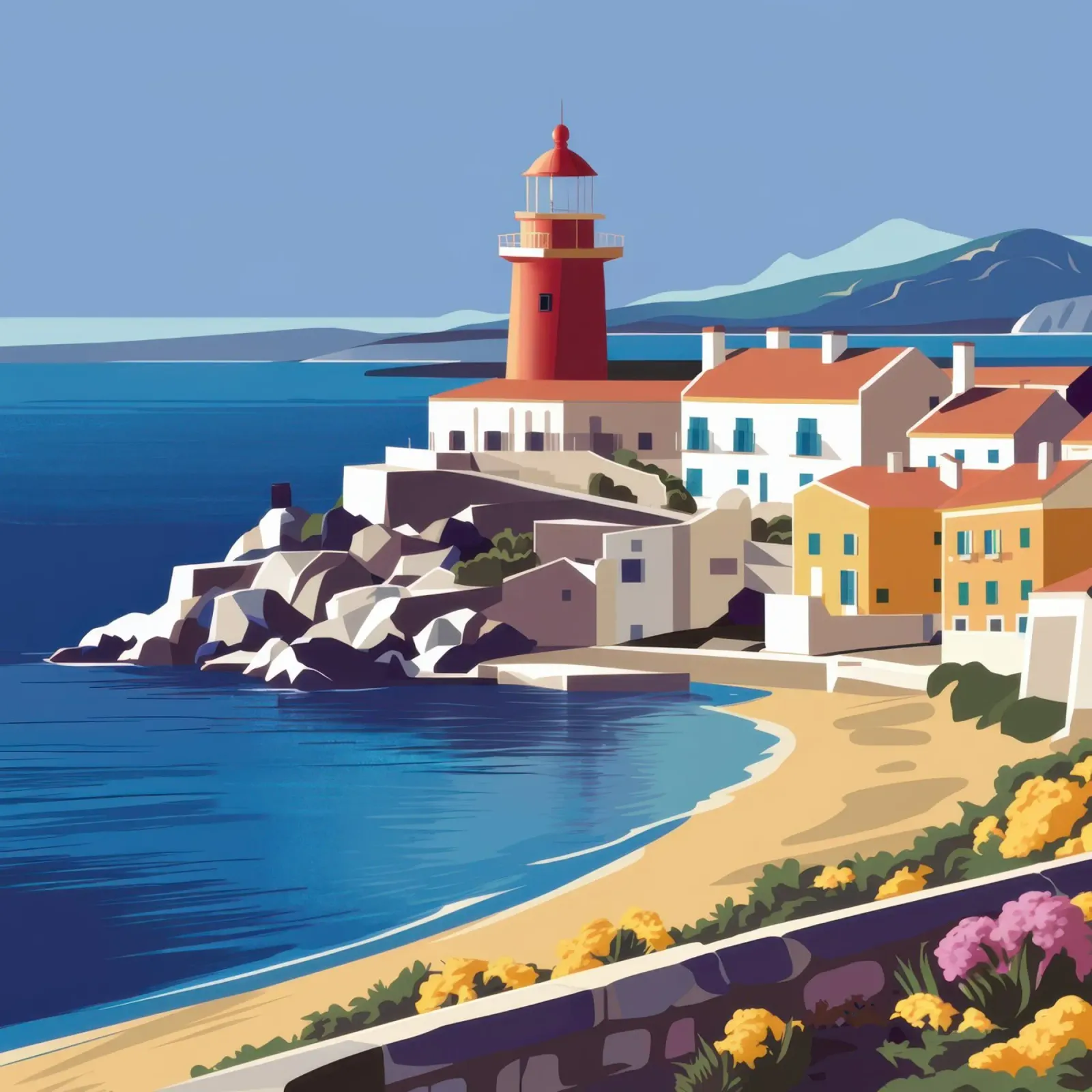 Lighthouse Coastal Calm canvas with Floater frame by Echo Saber