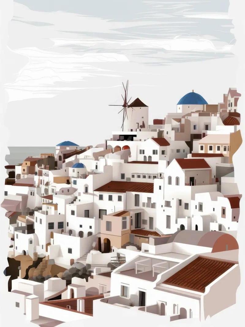 Villaggio panoramico del Mar Egeo poster con telaio in alluminio da Heaven Craft
