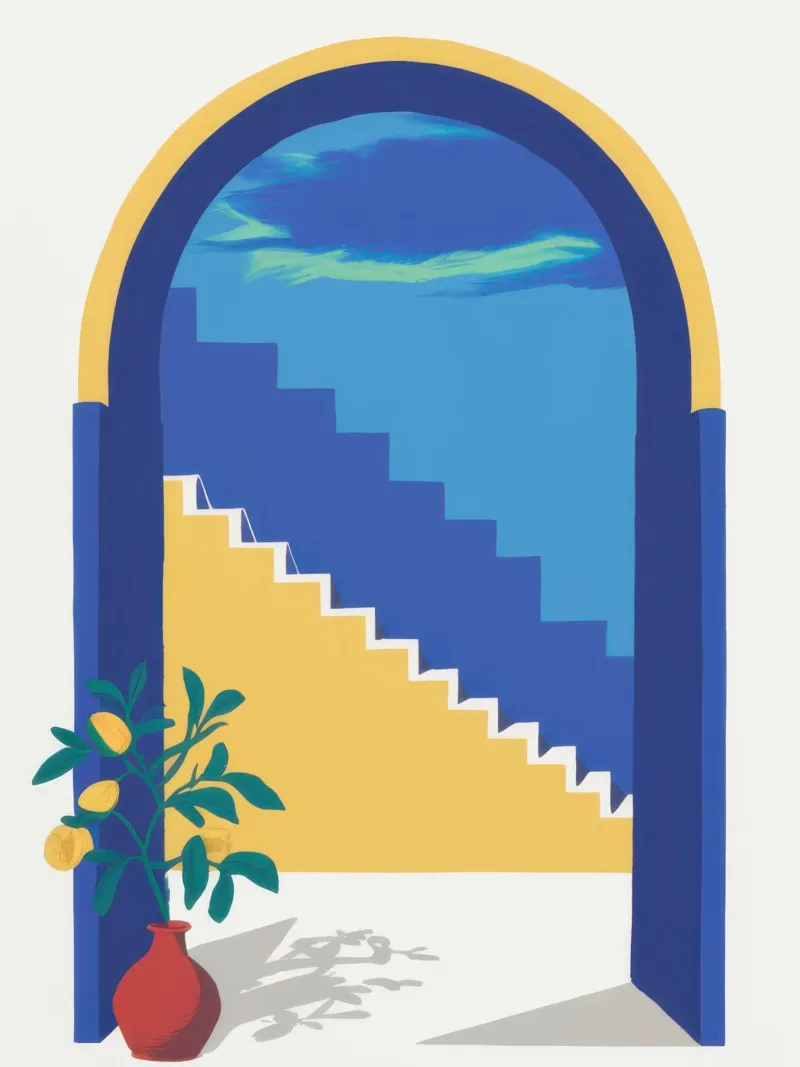 Blue Archway Stillness canvas with Floater frame by Wish Studio