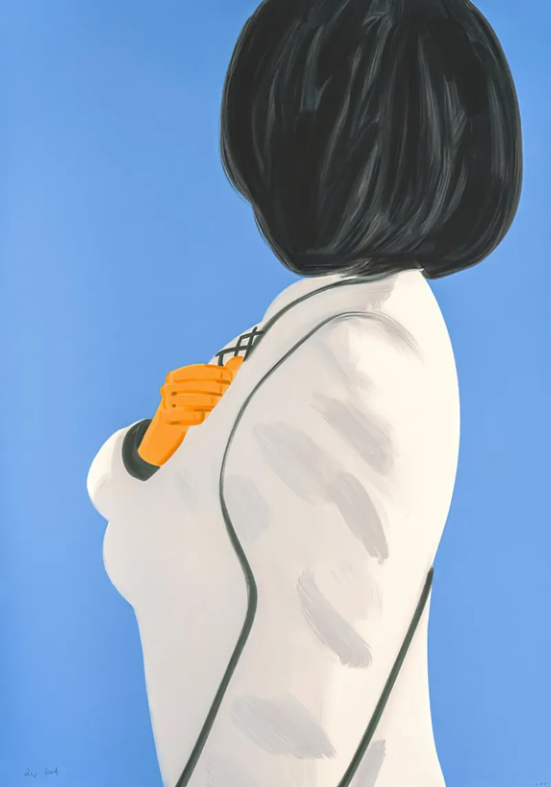 Alex Katz Vivien in White Coat canvas with Floater frame by Marcobarshop