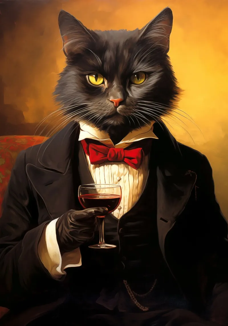 Tuxedo Cat Drinks Wine canvas with Floater frame by Fleur de Lys