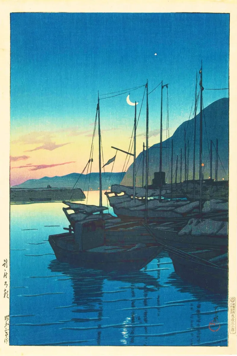 Hasui Kawase - Ochtend in Beppu canvas with Floater frame by Venus Art