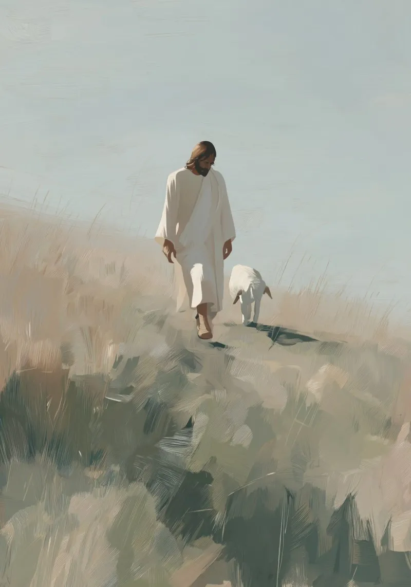 Jesus and the Lamb, The Good Shepherd, Modern Art canvas with Floater frame by vintagepod