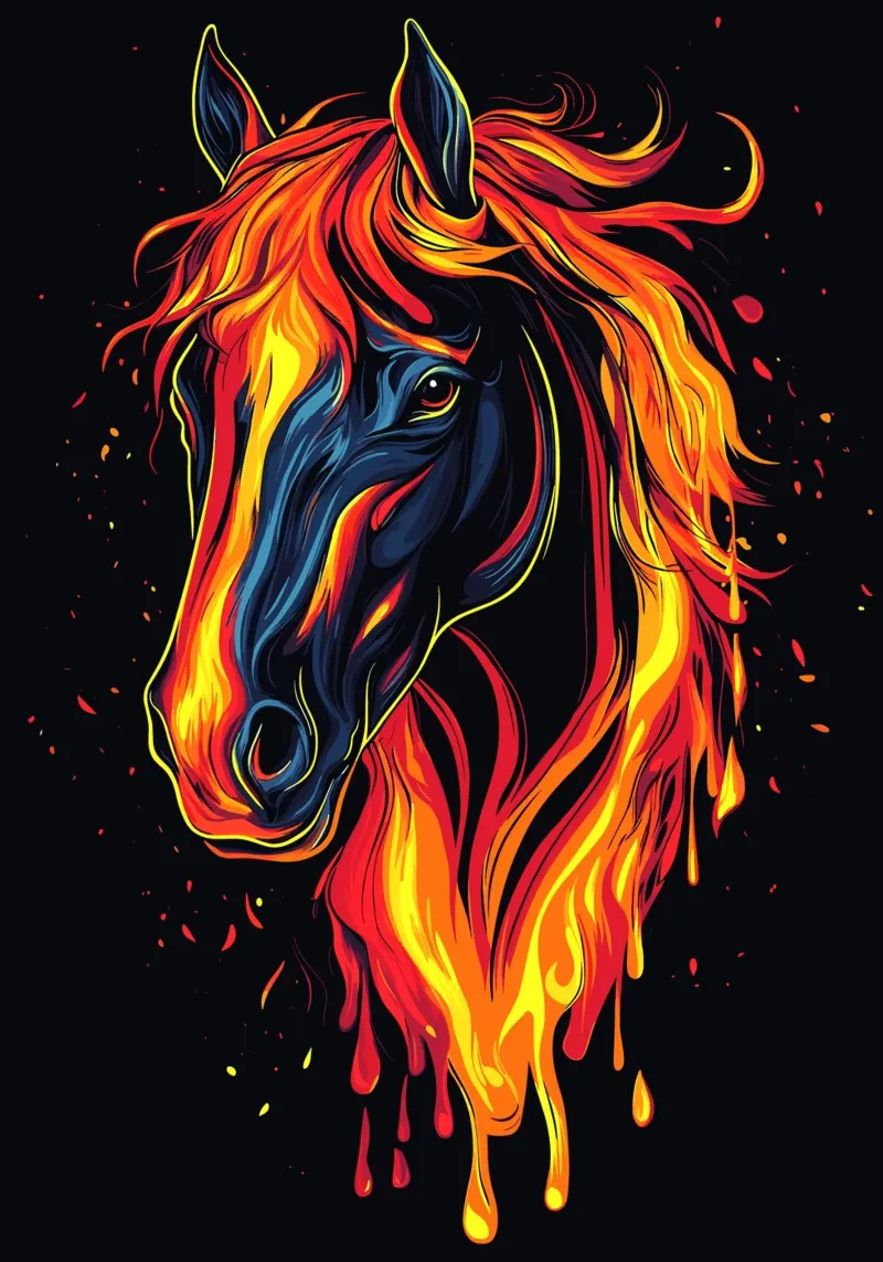 Caballo de fuego con crines llameantes lienzo con Marco flotante de pixelbull - medieval art and more
