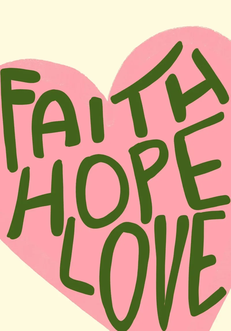 Glaube Hoffnung Liebe, Moderne Christliche Herz Kunst Leinwand mit Schattenfugenrahmen von vintagepod