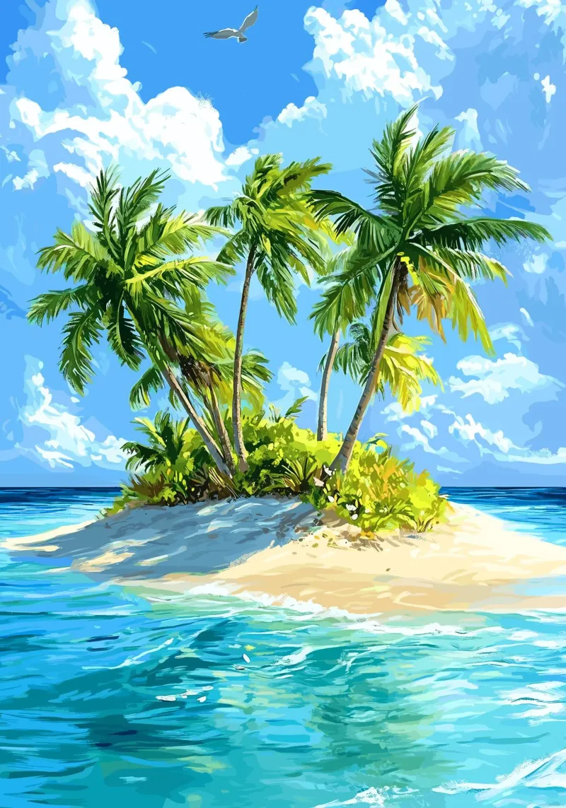 Isola tropicale con palme nell'oceano poster con telaio in alluminio da pixelbull - medieval art and more