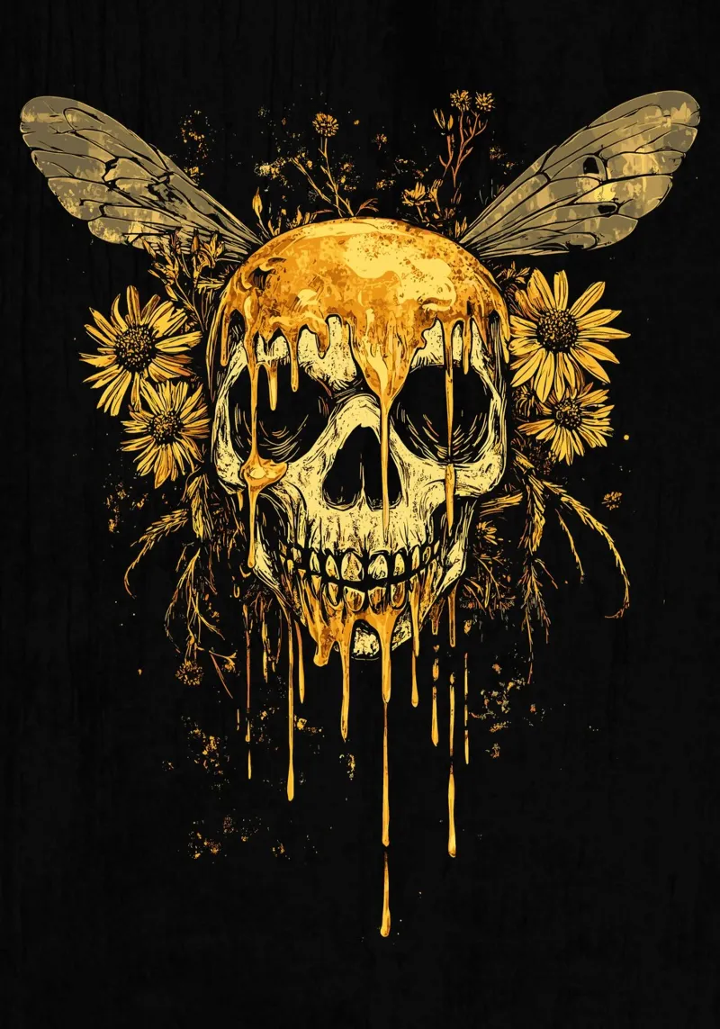 Golden skull with honey and wings canvas with Floater frame by pixelbull - medieval art and more