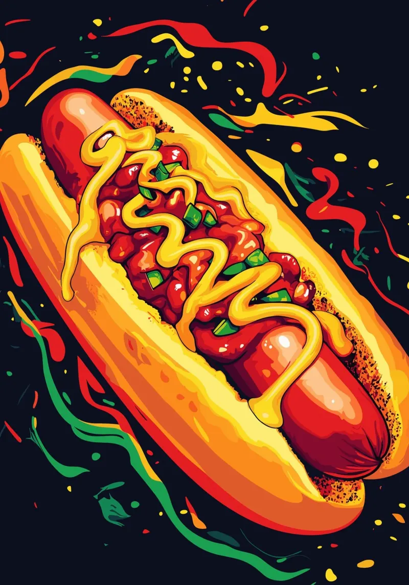 Perrito caliente en estilo pop art poster con marco de madera de pixelbull - medieval art and more