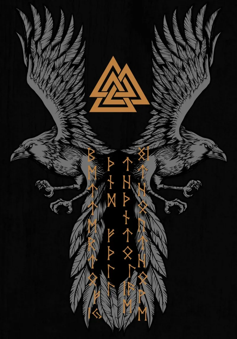 Hugin and Munin with runes and Valknut poster by pixelbull - medieval art and more
