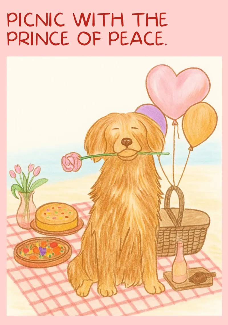 Picnic con il Principe della Pace, stampa d'arte per cani tela con Cornice a cassetta da vintagepod