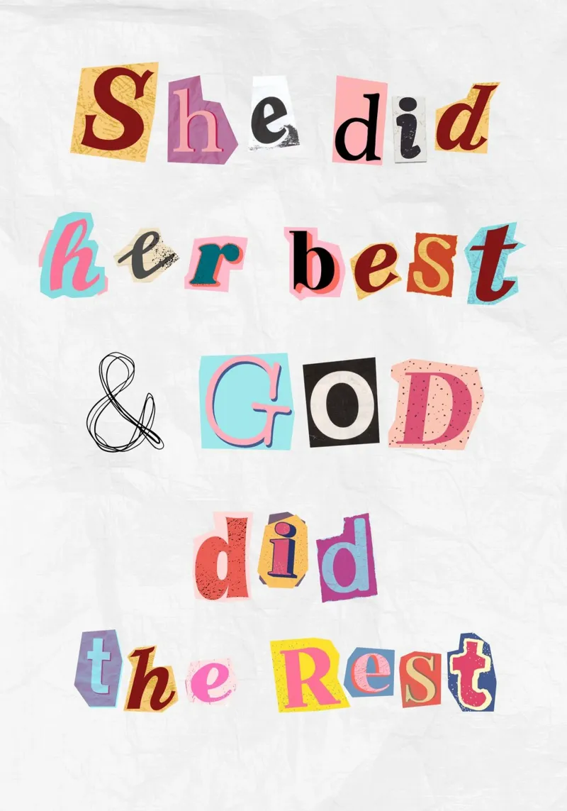 Sie tat ihr Bestes, Gott tat den Rest, Collage Art Leinwand mit Schattenfugenrahmen von vintagepod