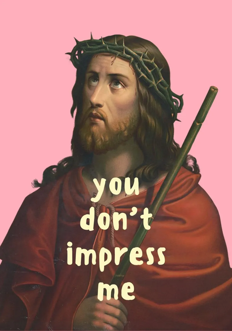 "Tu non mi impressioni" Divertente poster di Gesù, meme tela con Cornice a cassetta da vintagepod