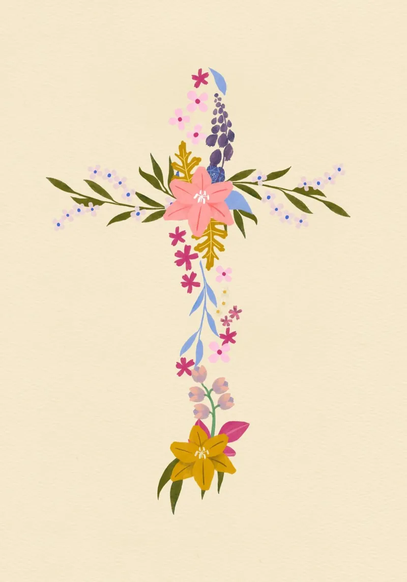 Floral Cross, Christian Abstract Art Print canvas with Floater frame by vintagepod