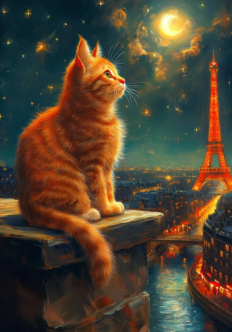 Gatto parigino Notte stellata poster da Fleur de Lys