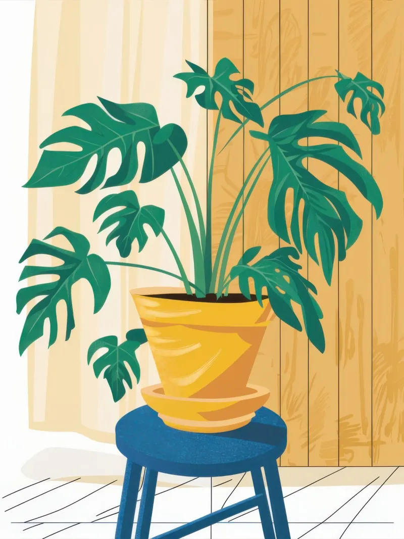 Monstera in zonlicht canvas met Baklijst van Wish Studio