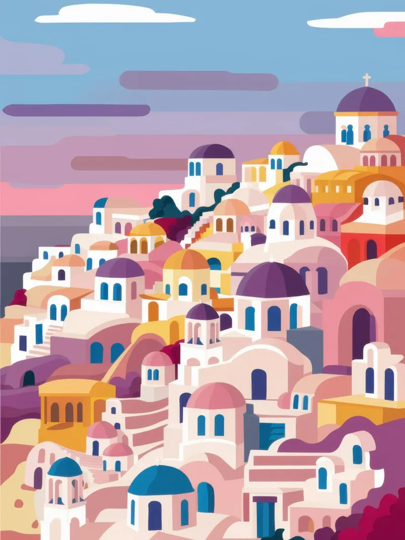 Schemering boven Santorini canvas met Baklijst van Heaven Craft