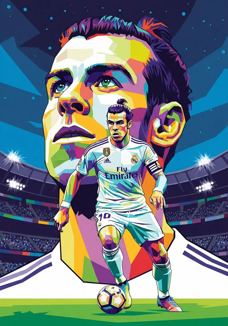 Gareth Bale pop art portrait #3 canvas with Floater frame by Hantamrata