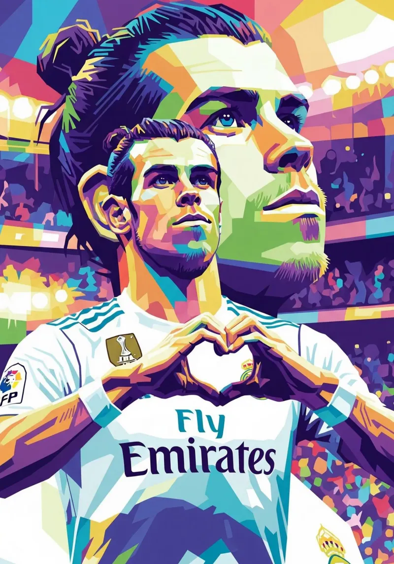 Gareth Bale pop art portrait #4 canvas with Floater frame by Hantamrata