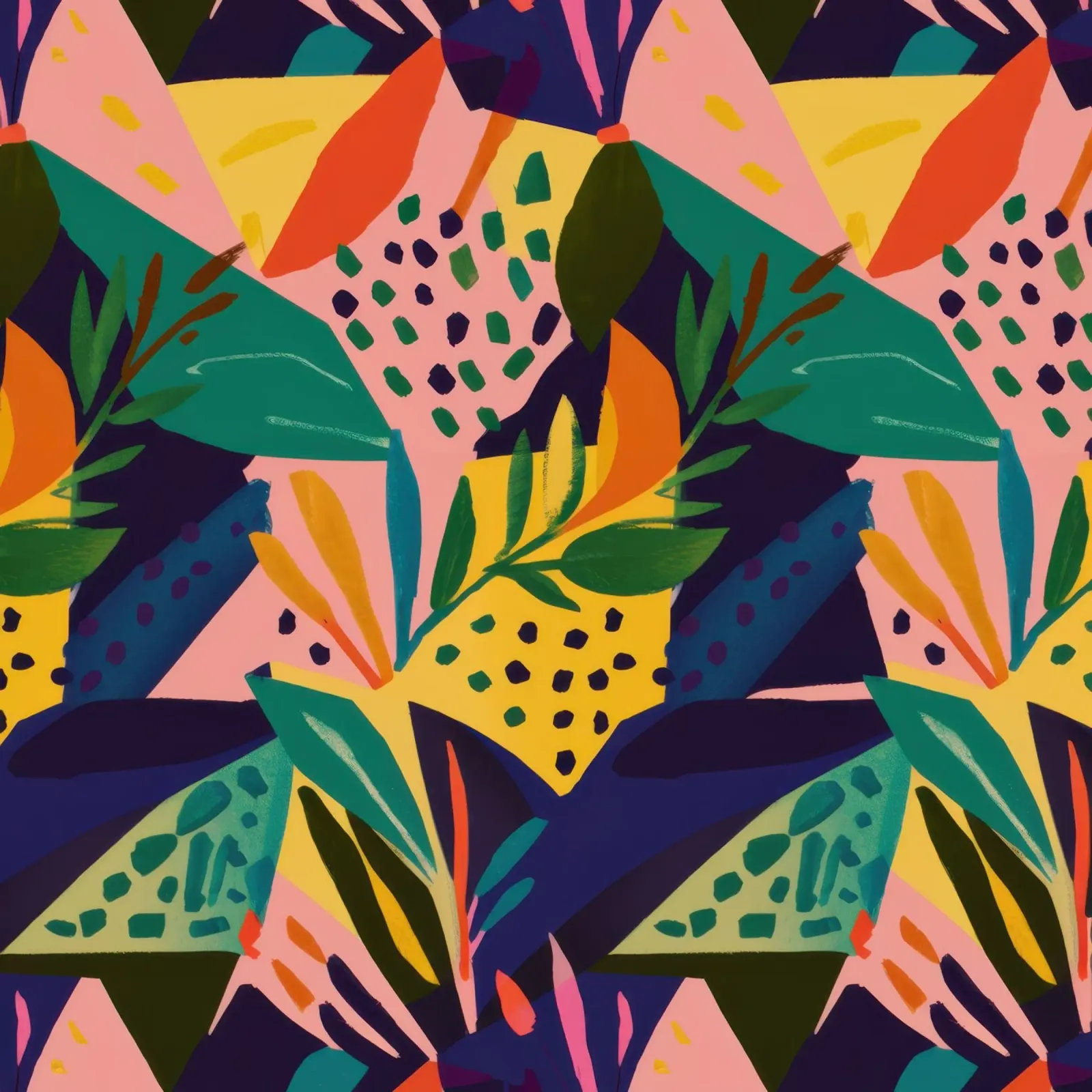 Geometric Jungle Quilt canvas with Floater frame by Heaven Craft