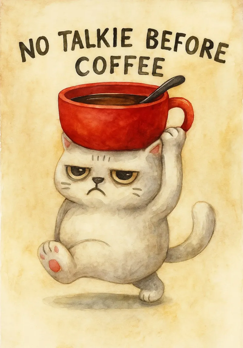 gatto divertente senza parlare prima del caffè poster da cepeducks
