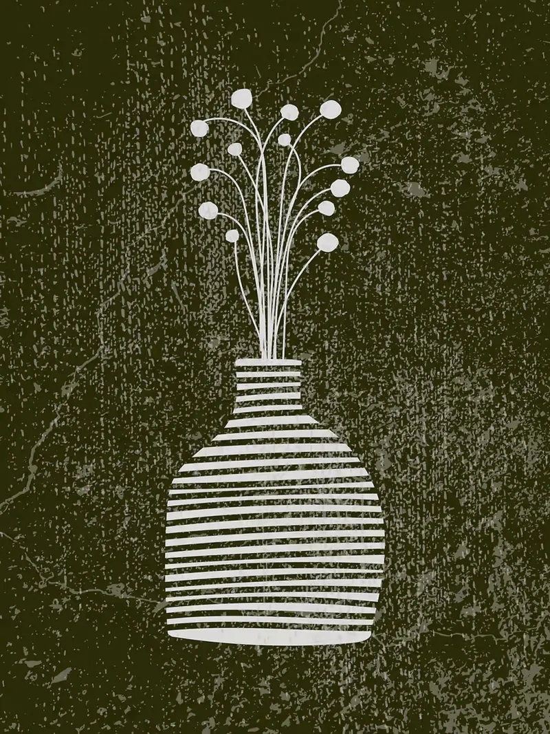 Striped Boho Vase with Flowers canvas with Floater frame by Lisa Becker