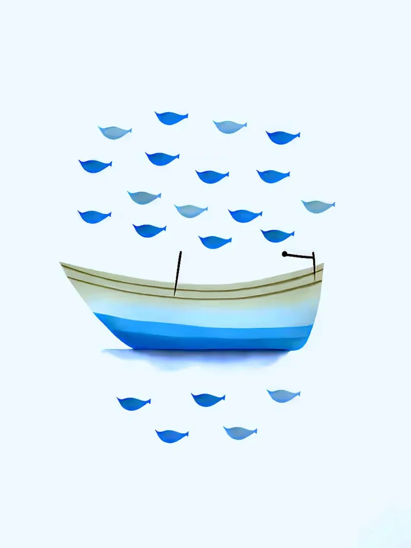 Visboot Blauw Kwekerij canvas met Baklijst van Lisa Becker