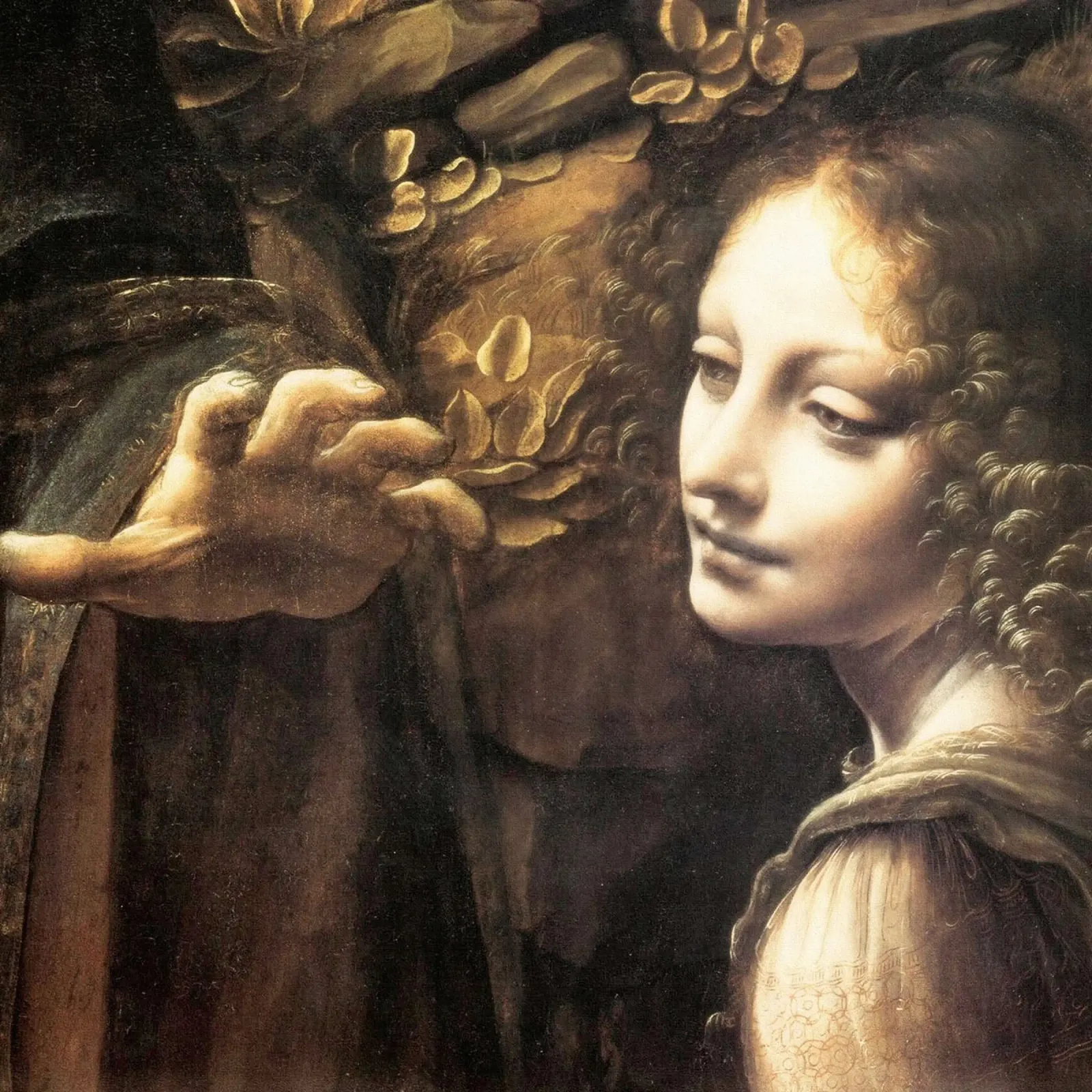 Madonna delle rocce (particolare) di Leonardo da Vinci tela con Cornice a cassetta da James McIntosh
