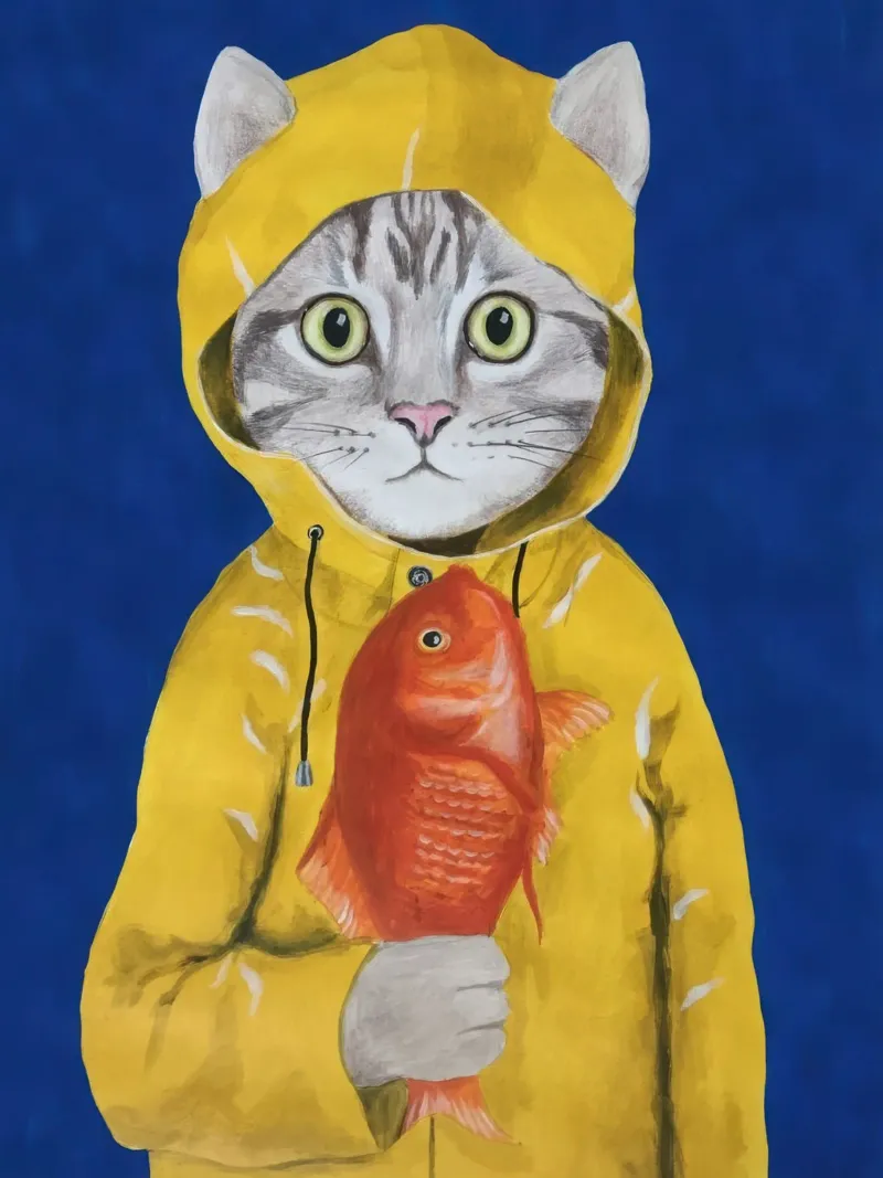 Coco de Paris - Katze mit Fisch Leinwand mit Schattenfugenrahmen von Panait Ivascu