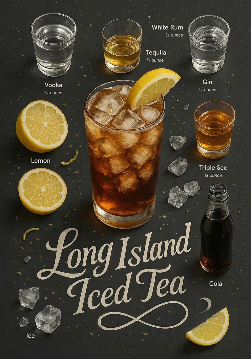 Poster per il tè freddo Long Island - Mix per feste a cinque spiriti tela con Cornice a cassetta da mesa