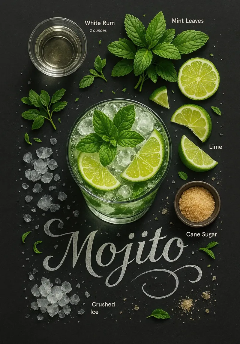 Poster per cocktail Mojito - Rum, lime e menta poster da mesa