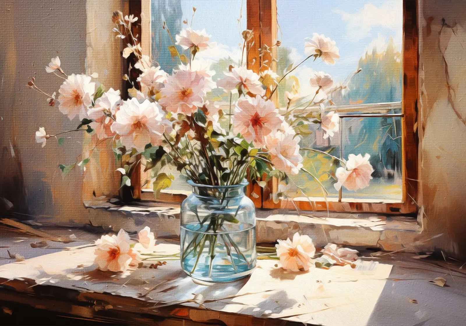 Flowers by the Window poster con telaio in plastica da Artsy Bessy